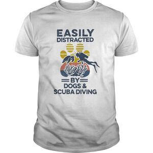 Easily Distracted By Dogs And Scuba Diving Footprint Retro Shirt